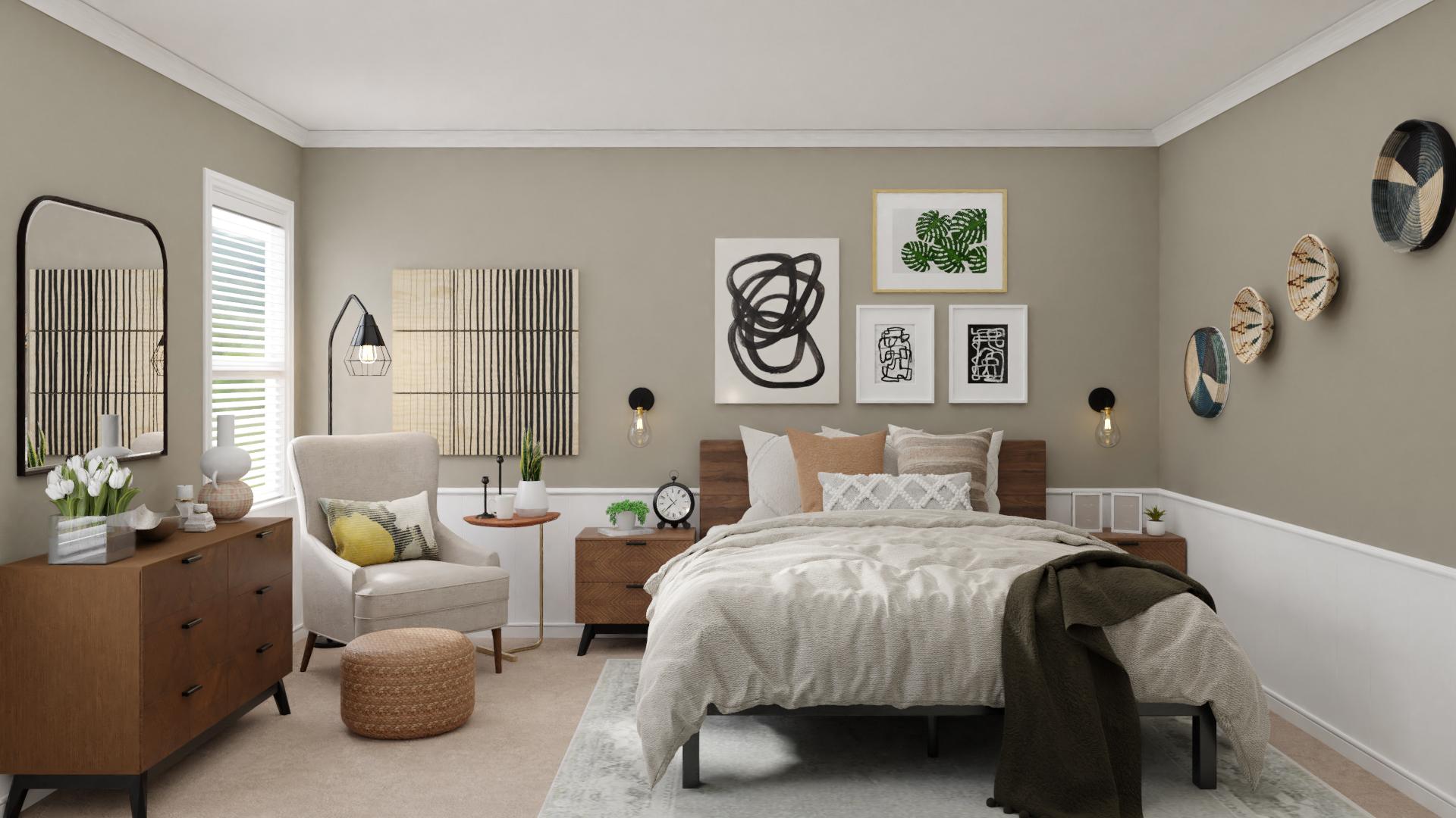 Wall Art & Décor Fill This Mid-Century Eclectic Bedroom