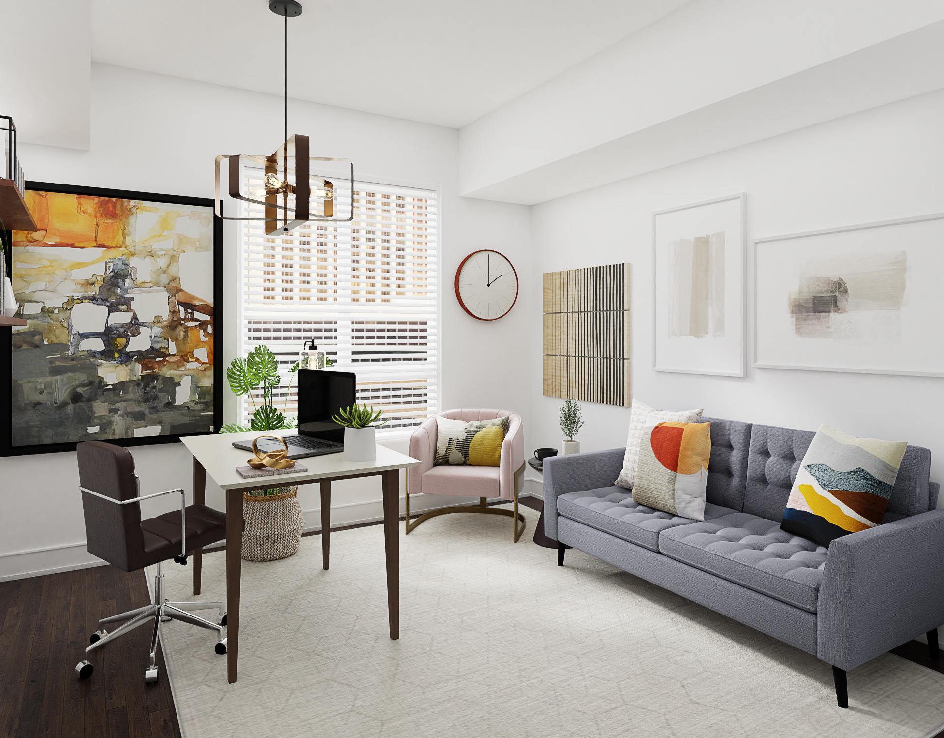 Colorful Prints & Pillows: A Mid-Century Modern Home Office