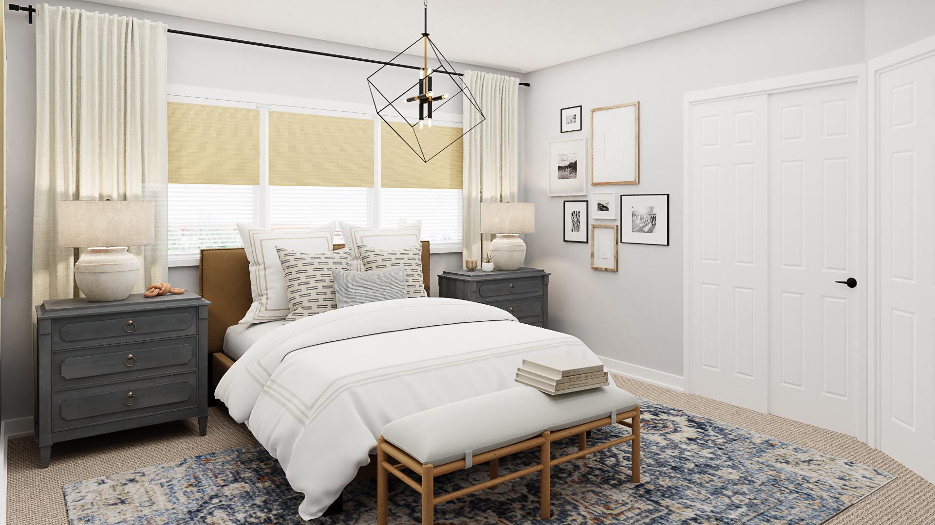 A Transitional Bedroom With A Blend Of Gray Hue 
