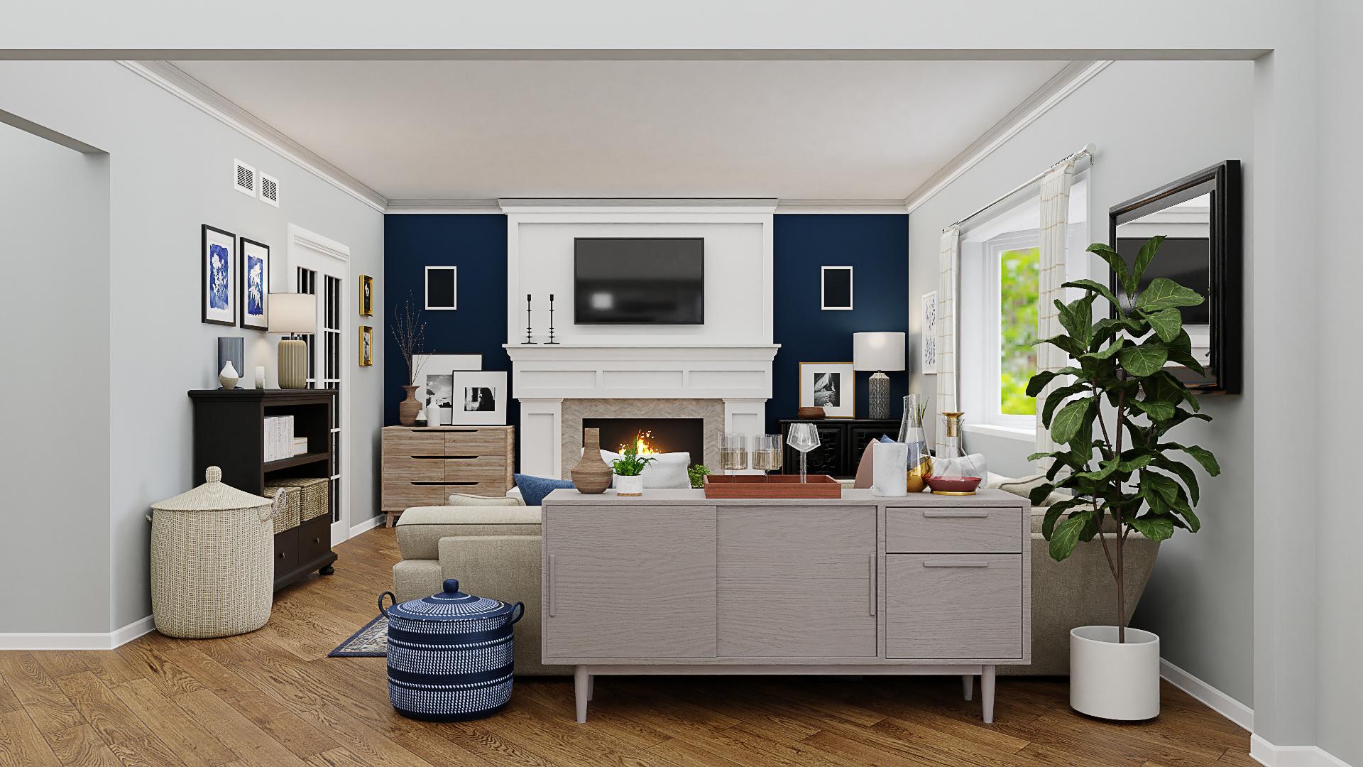 Blue & Inviting: A Transitional Coastal Living Room