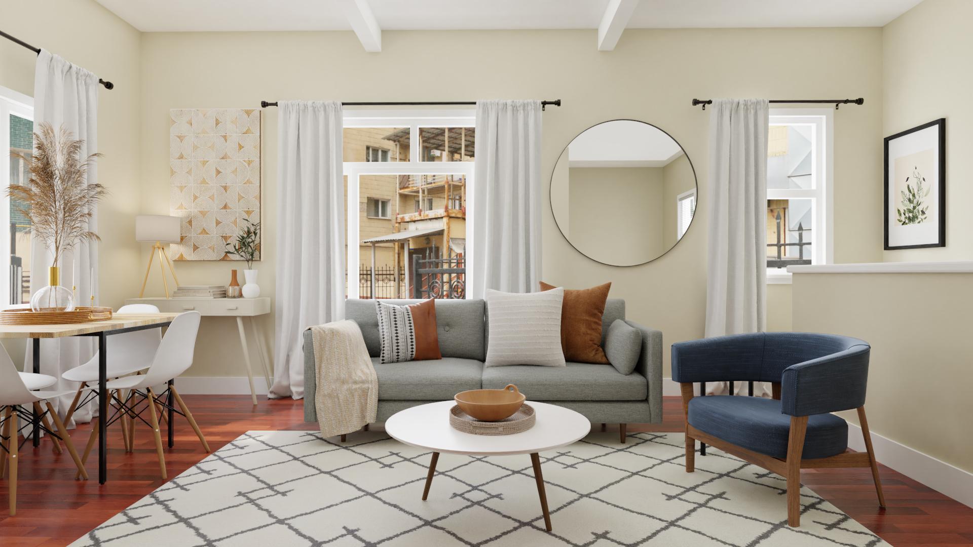 Soothing & Bright: A Mid-Century Modern Living-Dining Room