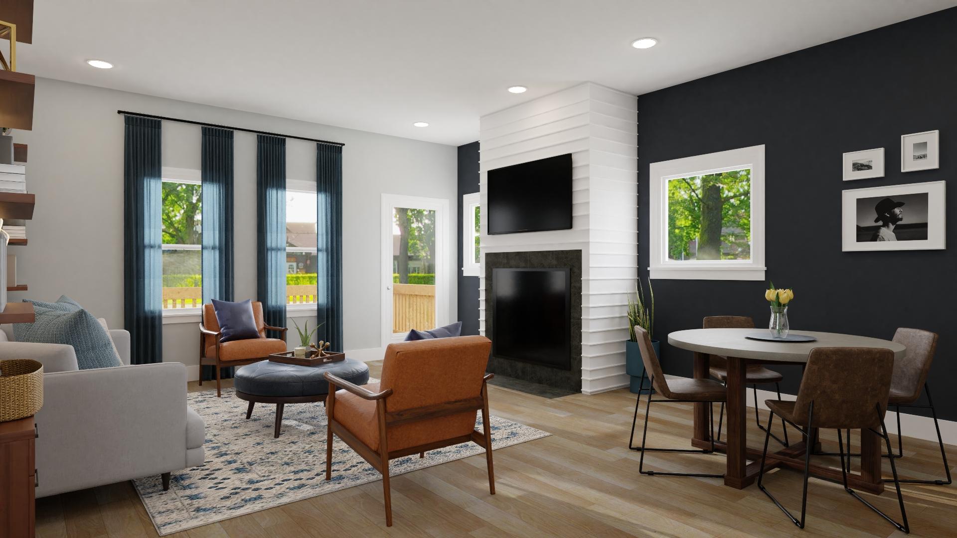 A Blue Industrial Living-Dining Room