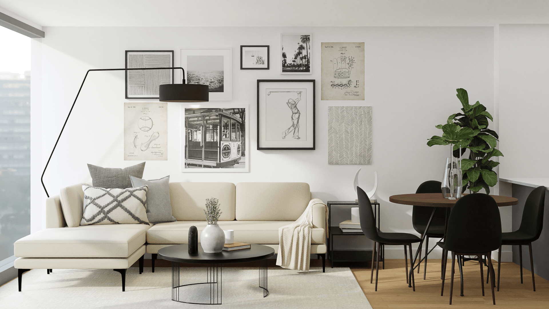 Black & White Gallery Wall: A Modern Living-Dining Room
