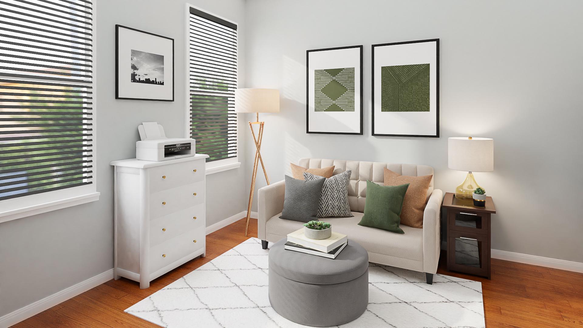 Tufted Button Furniture In A Transitional Home Office