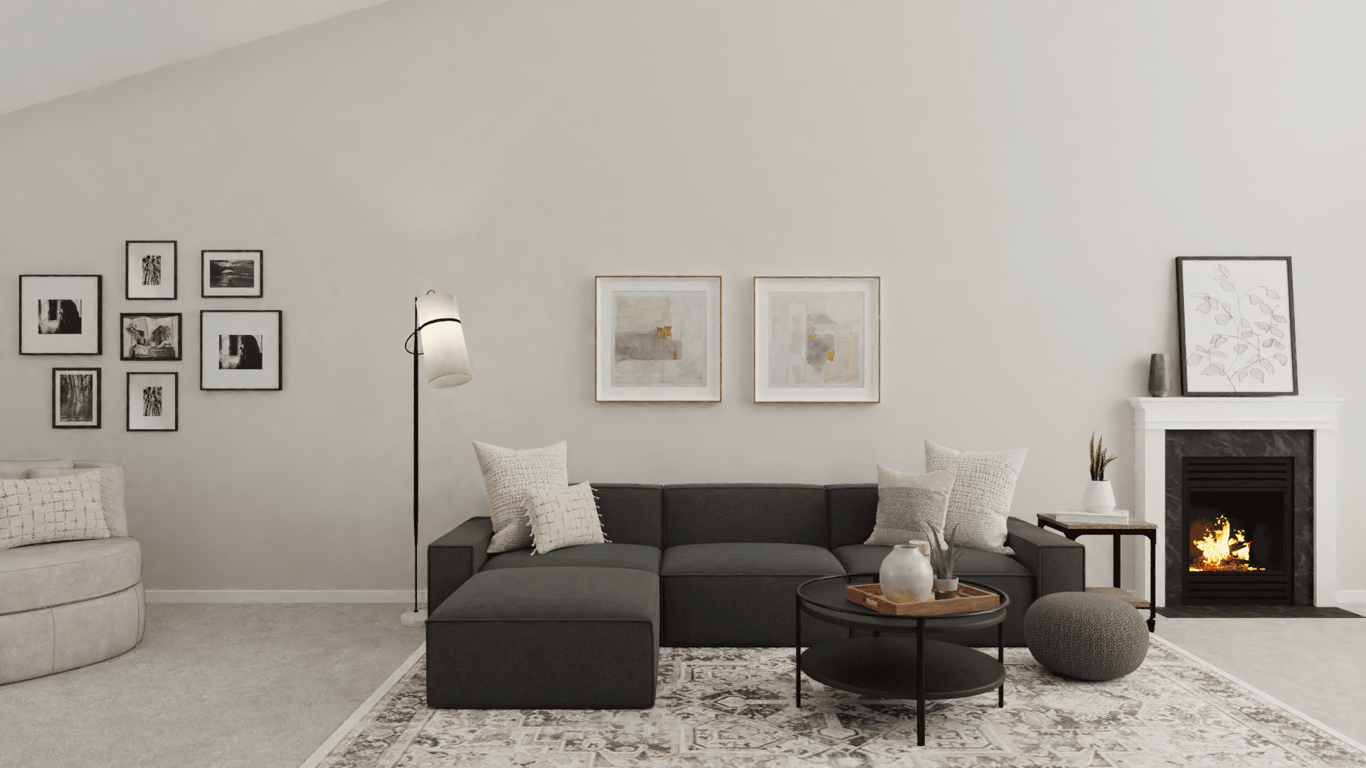 An Oversized Barrel Chair In A Modern Industrial Living Room
