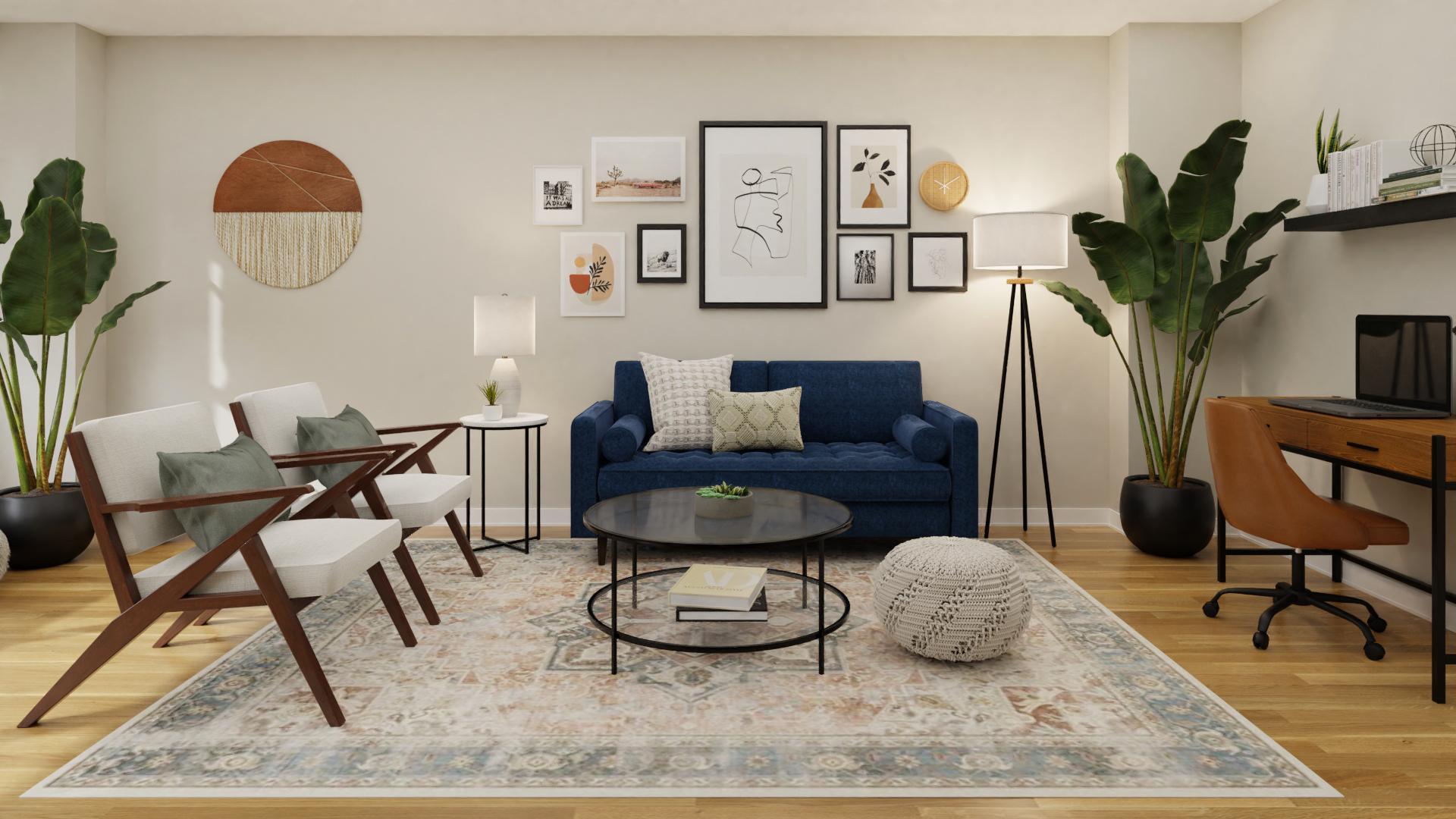 Jewel Tones Master This Mid-Century Living-Dining Room