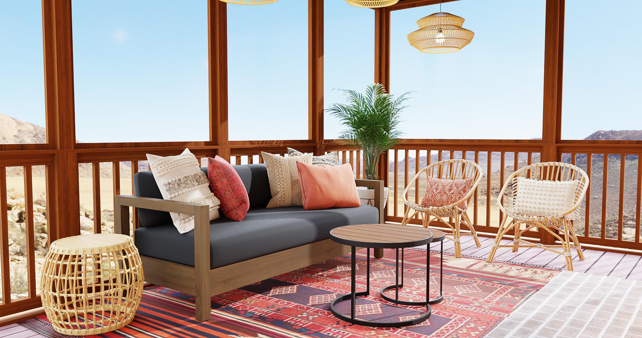 Mid Century Modern Patio With Rattan & Boho Decor