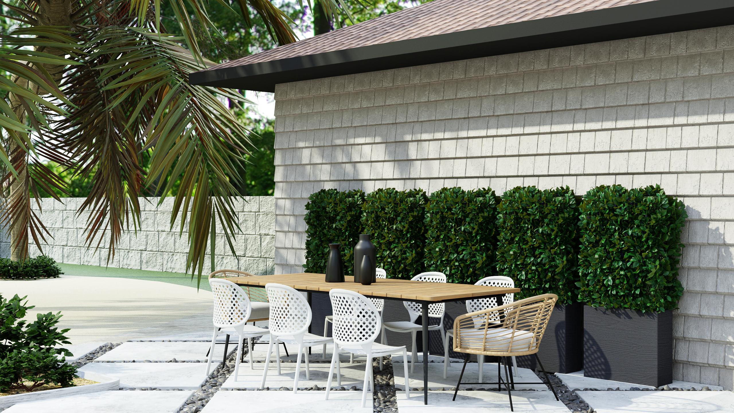 Mid Century Modern Outdoor Space With A Firepit